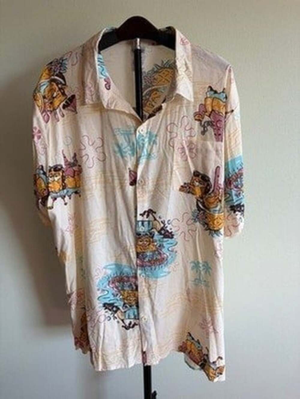 Nickelodeon Sponge Bob Square Pants Hawaiian Button-Up Shirt Mens XL